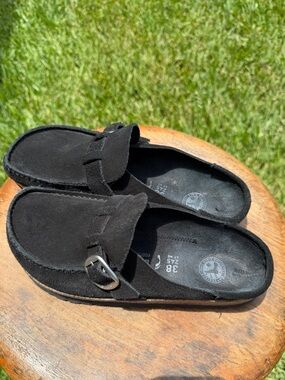 Birkenstock Buckley Black Suede Clogs Soft Footbed EU 38 US 7 7.5